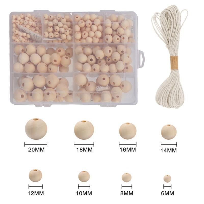 485pcs DIY Crafting Bead Assortment Bulk Wood Jewellery Beads Wooden Round Beads for Handmade Gifts and DIY Projects