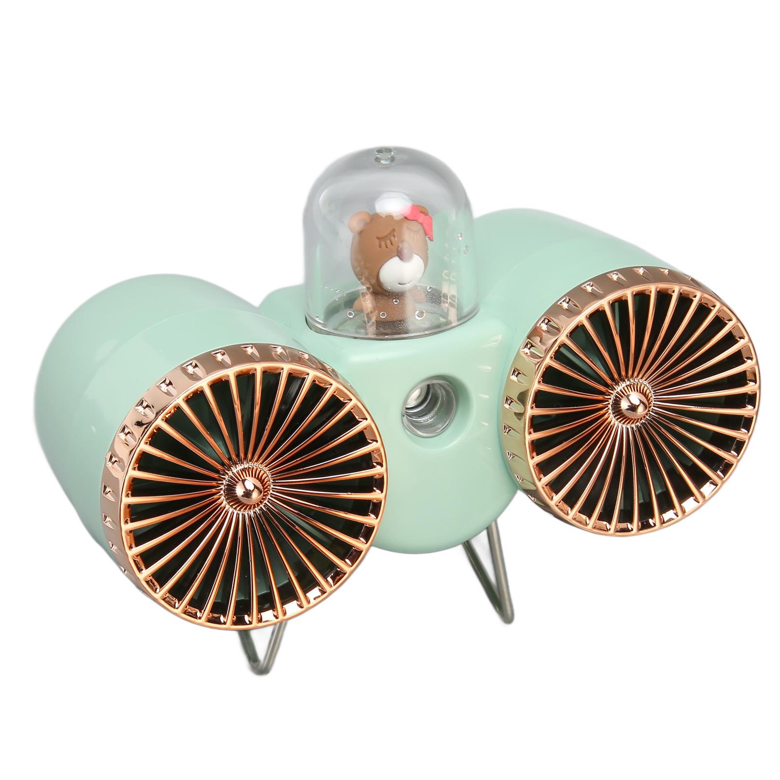 

Double Headed Fans Cute USB C Fast Charging 3 Wind Speeds Portable Spray Fans with Night Lamp for Dormitory Desktop