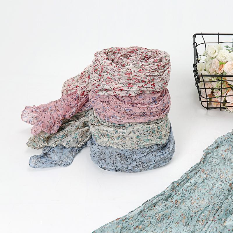 Wrinkle Floral Printed Hijab Scarf For Woman Muslim Hijabs Shawls Lafy Elegant Wrap Soft Muffler Islam Turban Female Scarves