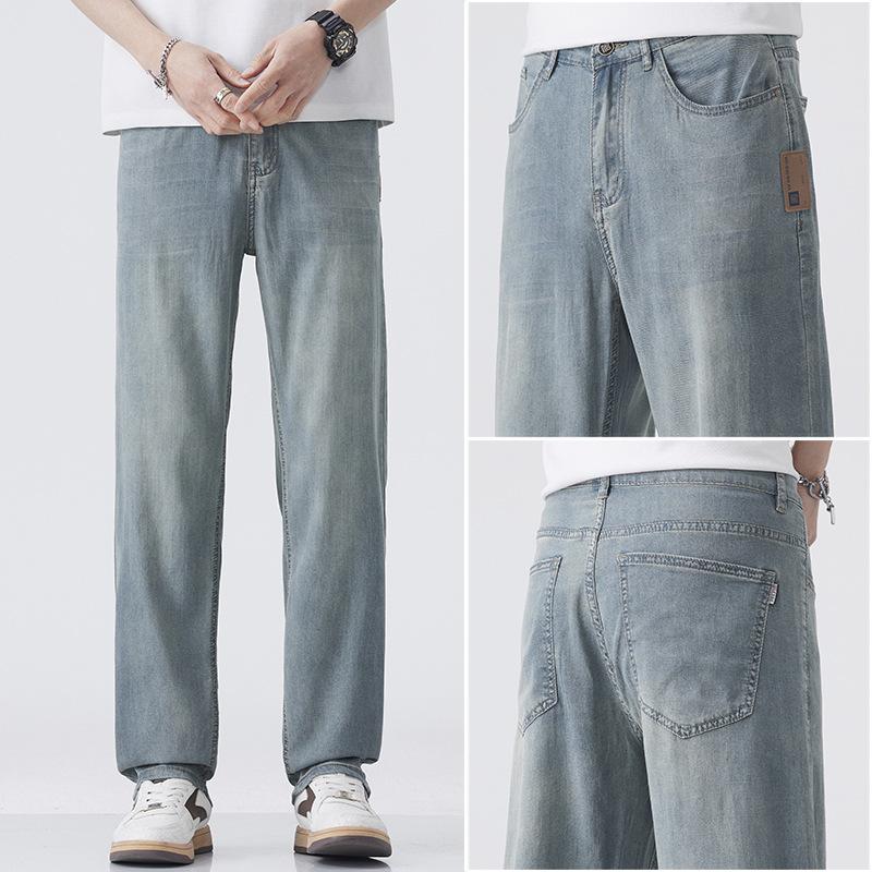Tencel Jeans Men's Fashion Brand Straight Loose Loose Wide-leg Workwear Summer Thin Casual Ice Silk Long Pants