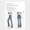 Women's Retro Gray High-Waist Micro-Flare Jeans with Frayed Hem – Slimming, Stretchy, Spring/Autumn Style