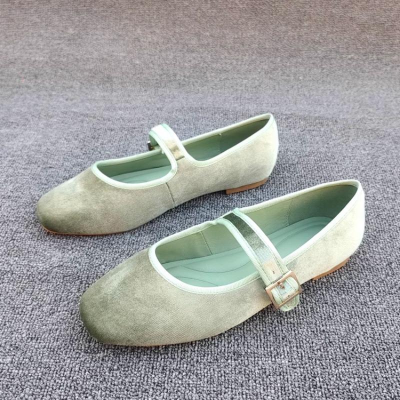 Mode Retro Ballerinas Damen Einfarbig Eckige Zehenpartie Frühling und Herbst Wildleder Damenschuhe Damen Slipper Damen zapatillas mujer
