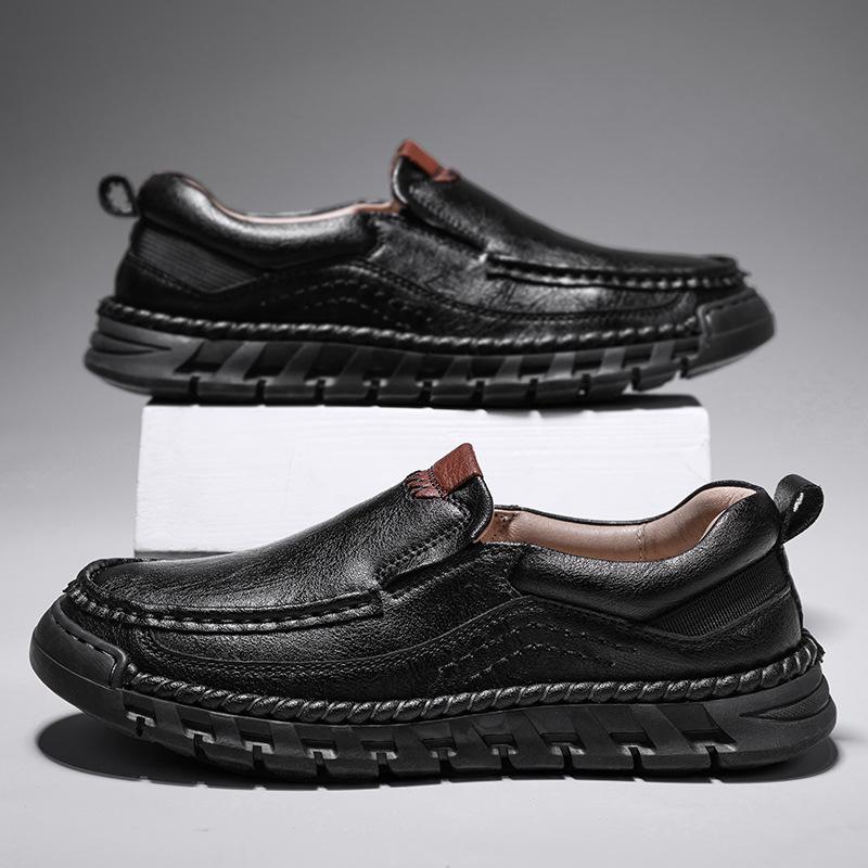 Men's Handmade Leather Loafers: Slip-On Casual Fashion, Plus Size, for Spring & Autumn