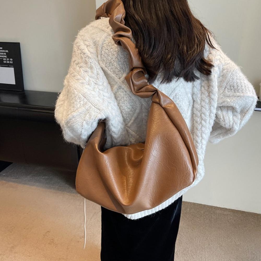 Solid Color Ruched Underarm Bag Large Capacity Single Shoulder Bag All Match Pleated Bag  Ladies