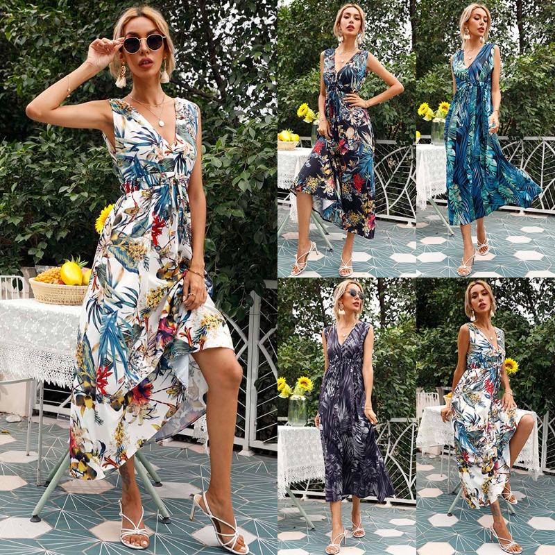 New Summer Print Sexy V-neck Sleeveless Dress