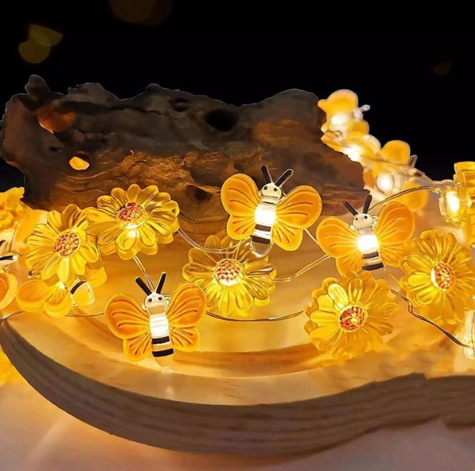 

1/2/3m Bee Lights Battery Operated Bee String Lights For Bedroom Plants Patios Party Wedding Xmas Decorative String Lights 1m10LEDs