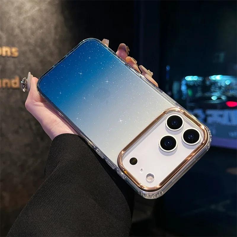 Popular Gradient Glitter Transparent Case For iPhone 17 Air 16/E 15 14 Plus 13 12 11 Pro Max Soft TPU Shockproof Anti-Fall Cover