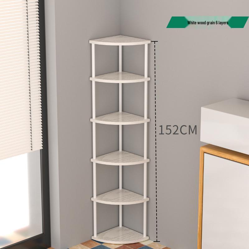 Triangular Corner Cabinet with Multi-Layer Storage and Display Shelves for Living Room or Bedroom.