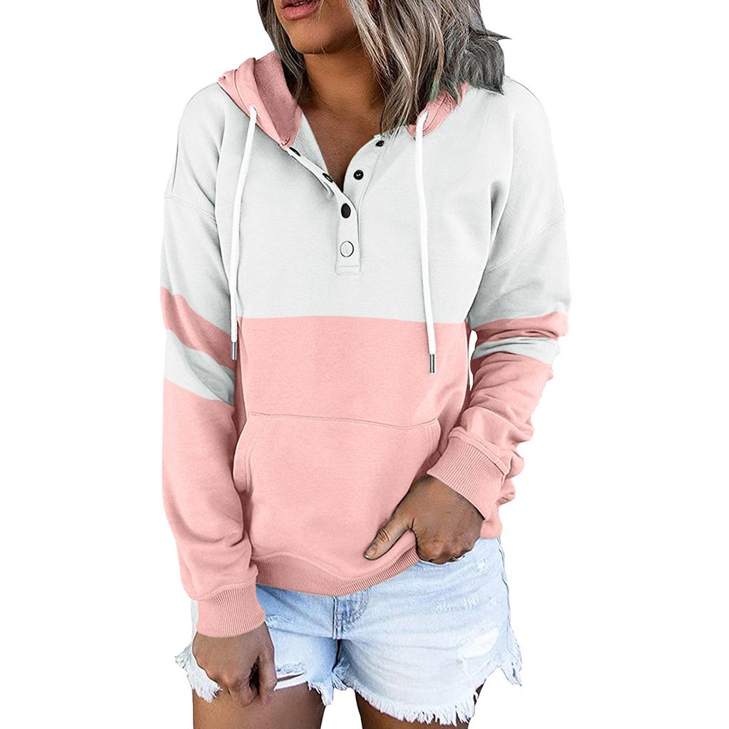 Women's Pullover Hoodies Tops Casual Button Down Long Sleeve Pocket Sweatshirts