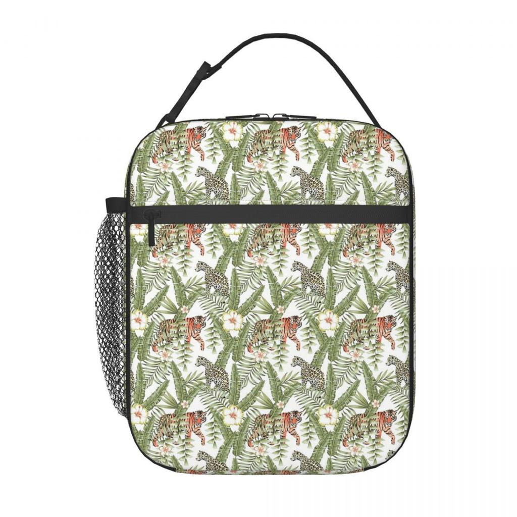 Dschungeltiger und tropische Blumen isolierte Lunchtasche für Kinder Schulkühler Thermische Lebensmittelbox Tragbare Lunchboxen Behälter