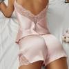Women Ice Silk Pajama Set Backless Camisole Top and Shorts