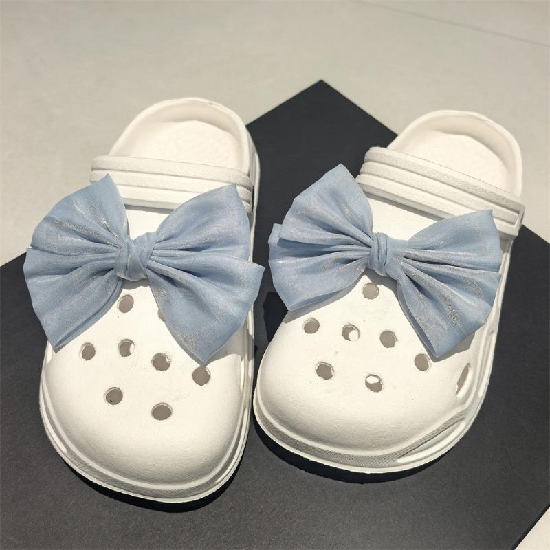 1Pc Silk Bow Shoe Clip Charms, Elegant Bow Decor Buckle for Perforated Hole Slippers Women Shoe Accessories