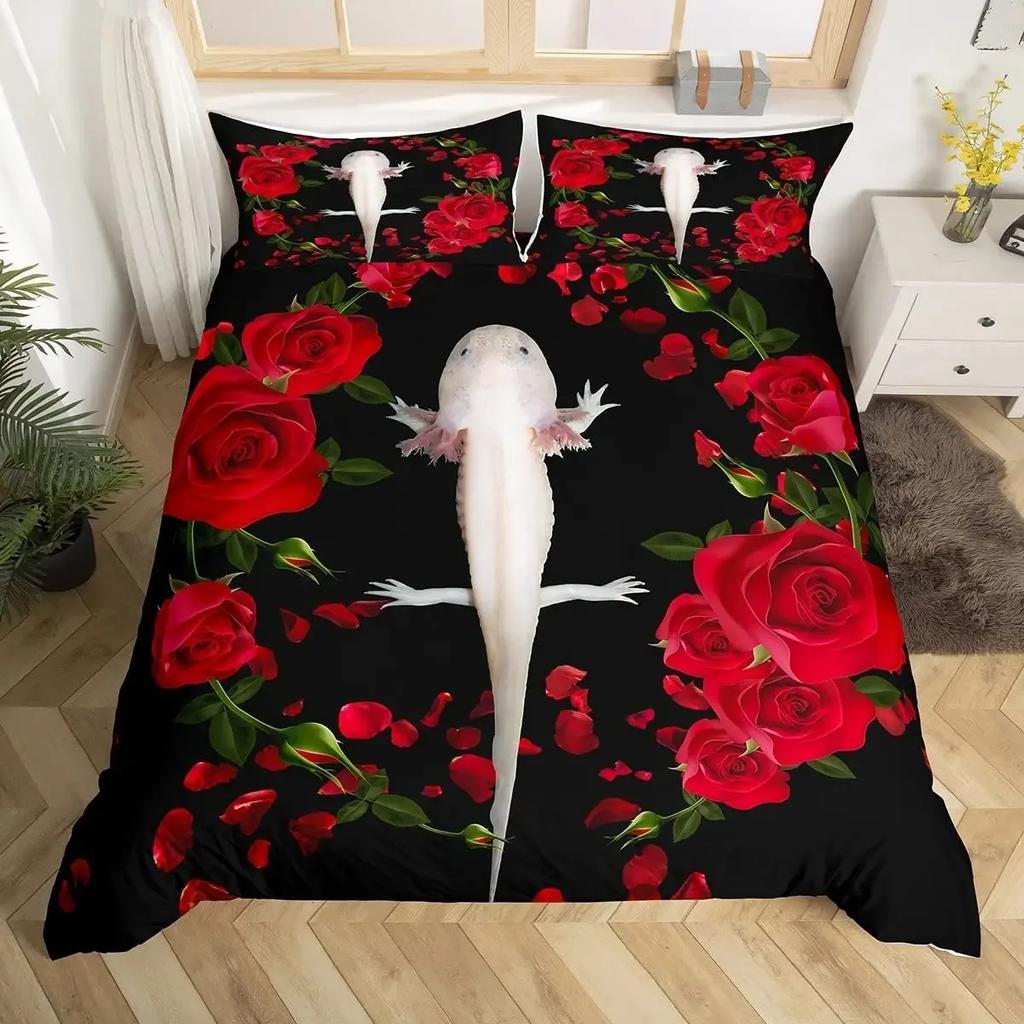 Cute Axolotl Bedding Set for Boys Girls Kawaii Reptiles Animal Comforter Cover Twin King Size Sea Wildlife Axolotl Duvet Cover