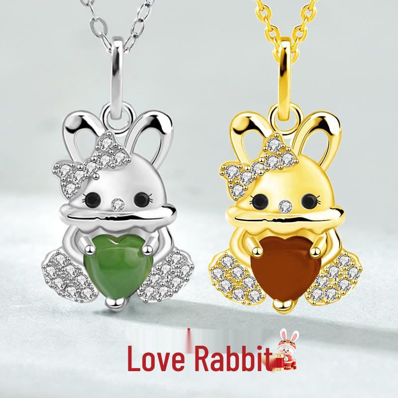 

Li Ming Bi Yu Pendant Rabbit Year Red Jade Silver Necklace 925 Silver