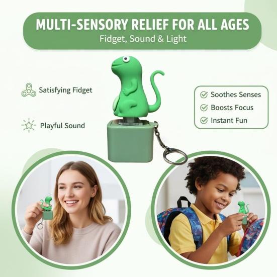 Lizard Button Keychain with Colorful Lights Rechargeable Sound Keychain for Anxiety Relief Lizard Keyboard Clicker Toy Unique Gifts for Friends