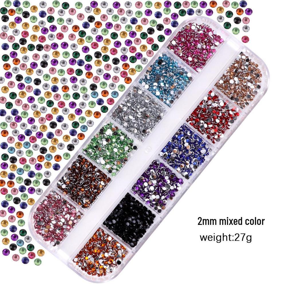 12-Fächer-Box mit gemischten Acrylharz-Strasssteinen mit flachem Boden für DIY Bären-Nagelkunst