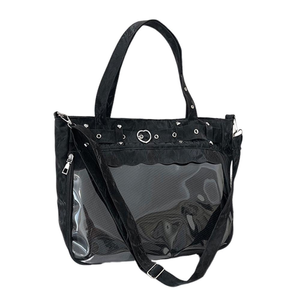 Elegant Transparent Ita Bag Large Capacity Pure Color Y2K Tote Bag Original Design Minimalist Style Shoulder Bag School Use