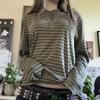 Women's Fall Casual Tops Stripe Pattern Loose Fit T-Shirts Thin Long Sleeve Crew Neck Pullovers