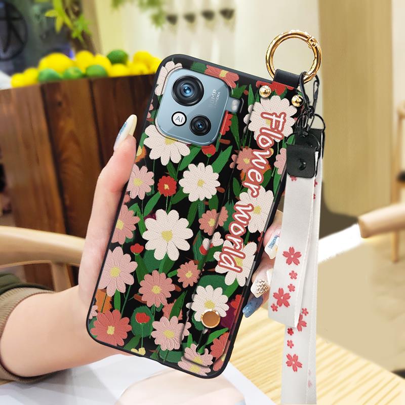 Soft case Wrist Strap Phone Case For Blackview Oscal C80 Shockproof Anti-dust Oil Painting Wristband Durable Kickstand