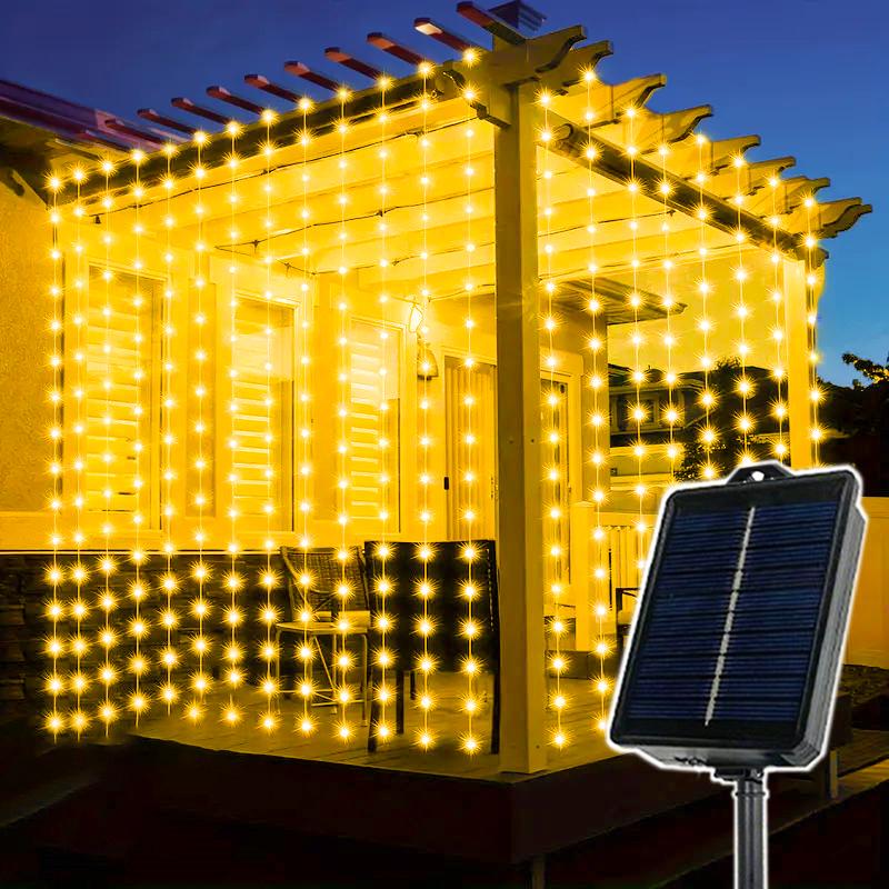 

600/300/200/100 светодиодных солнечных шторных огней для улицы, светодиодные гирлянды, рождественские свадебные украшения, гирлянды, садовый декор Solar-3MX1M-100LEDS
