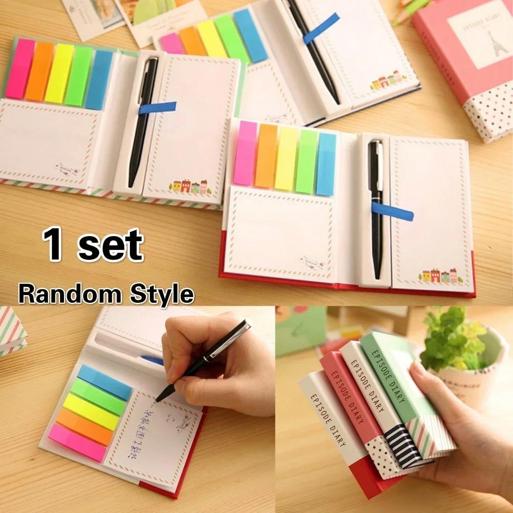 1 Set of Stationery New Creative Cute Hard Shell Notepad Combination Convenient Sticker Notebook with Pen Stationery Random