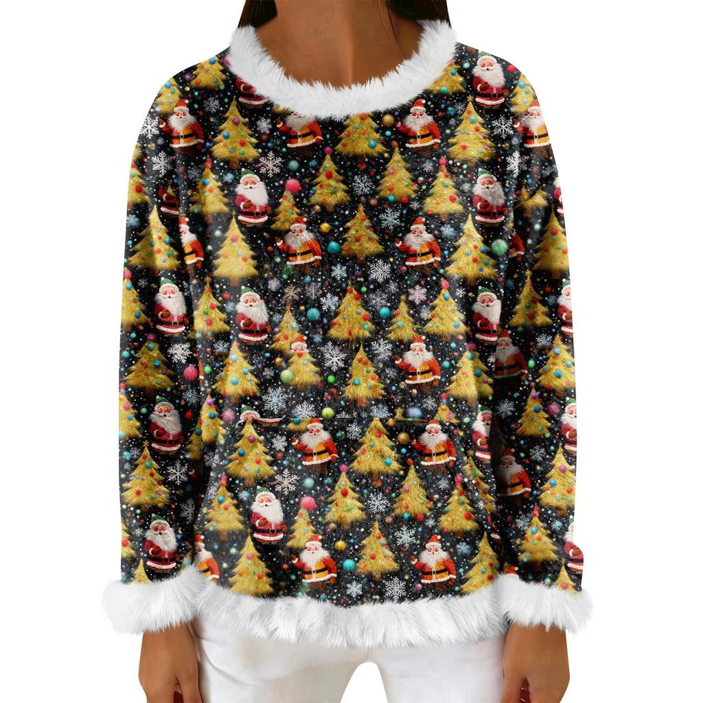 Women's Casual Fleece Sweatshirt  Long-Sleeve Round  Neck Casual Comfortable Loose-Fit Lightweight Women's Flannel Sweatshirt