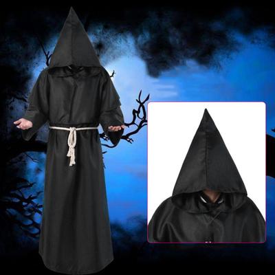 1 Zestaw Halloween Cosplay Kostium Szata Pas Naszyjnik Zestaw Kaptur Długie Rękawy Średniowieczny Mnich Wiedźma Pastor Imprezy Występy Odgrywanie Strój