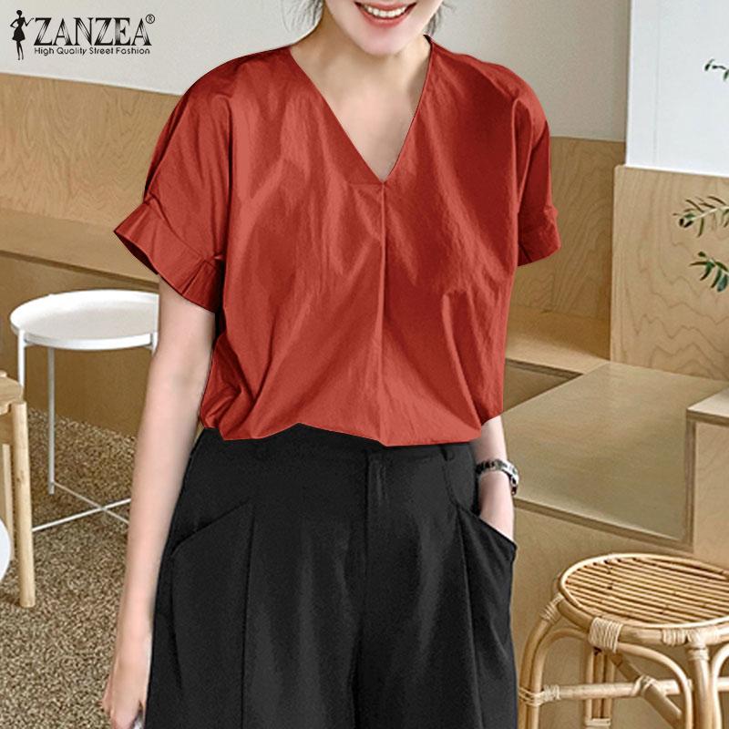 

ZANZEA Женщины Повседневный V-образный вырез Flare Рукав Летняя блузка Топы
