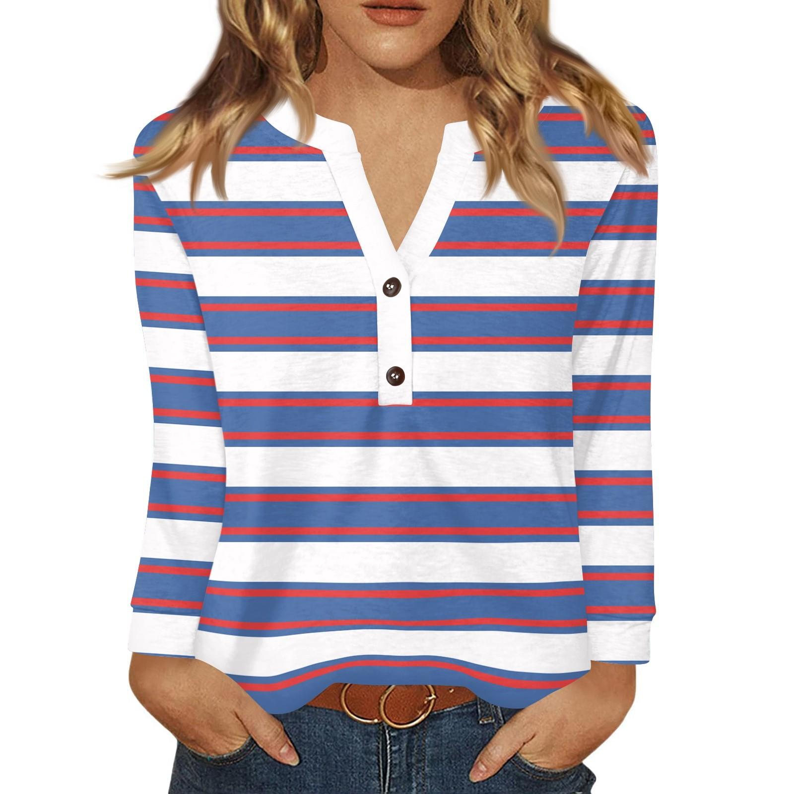 

Женская футболка с принтом, на пуговицах, с длинным рукавом, повседневная, для выходных, модная, базовая, с V-образным вырезом, обычный топ XXL