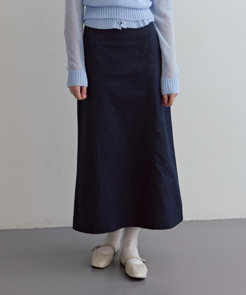 Odier Cutout A-Line Long Skirt - Navy