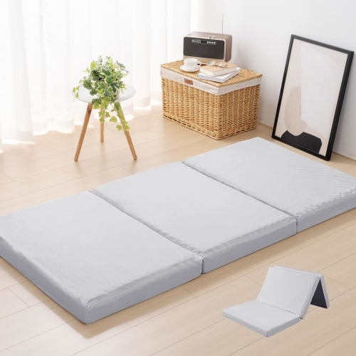 HOMFINE High-Resilience Mattress, Single, Tri-Fold, Extra Thick 10cm, 20D, Foldable, High-Resilience Bed Mattress, Textured Surface, Pressure Dispersi