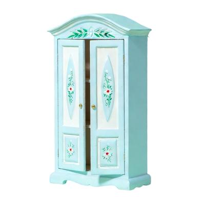 Miniature Floral Printed Doll House Wardrobe 1:12 Scaled Wooden Wardrobe Furniture With Openable Door for Decoration