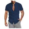 Summer V-neck Linen New Cardigan Stand-up Collar Short-sleeved Men's Shirt