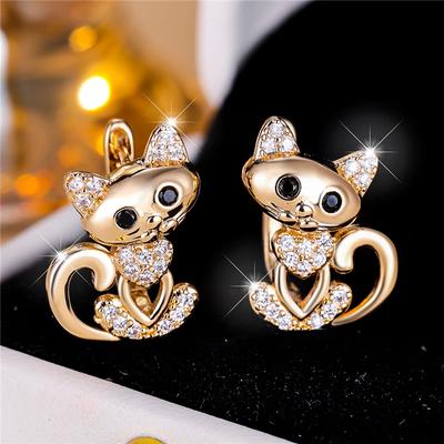 Boucles d'oreilles chaton mignon pour femmes, en forme de chat Animal, zircone cubique, à la mode, bijoux à Clip uniques
