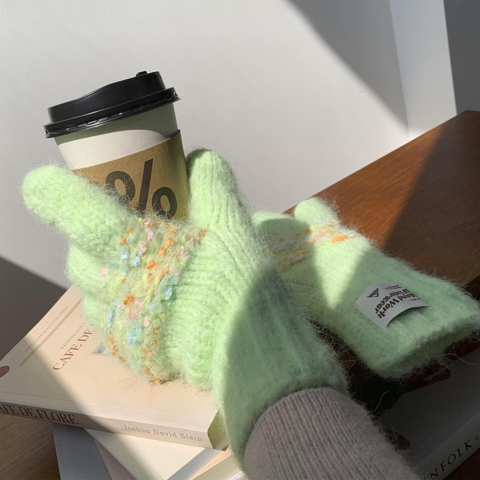 

Японские и корейские вязаные перчатки, маленькие, свежие и милые, теплые шерстяные перчатки для женщин на осень и зиму, милые однотонные