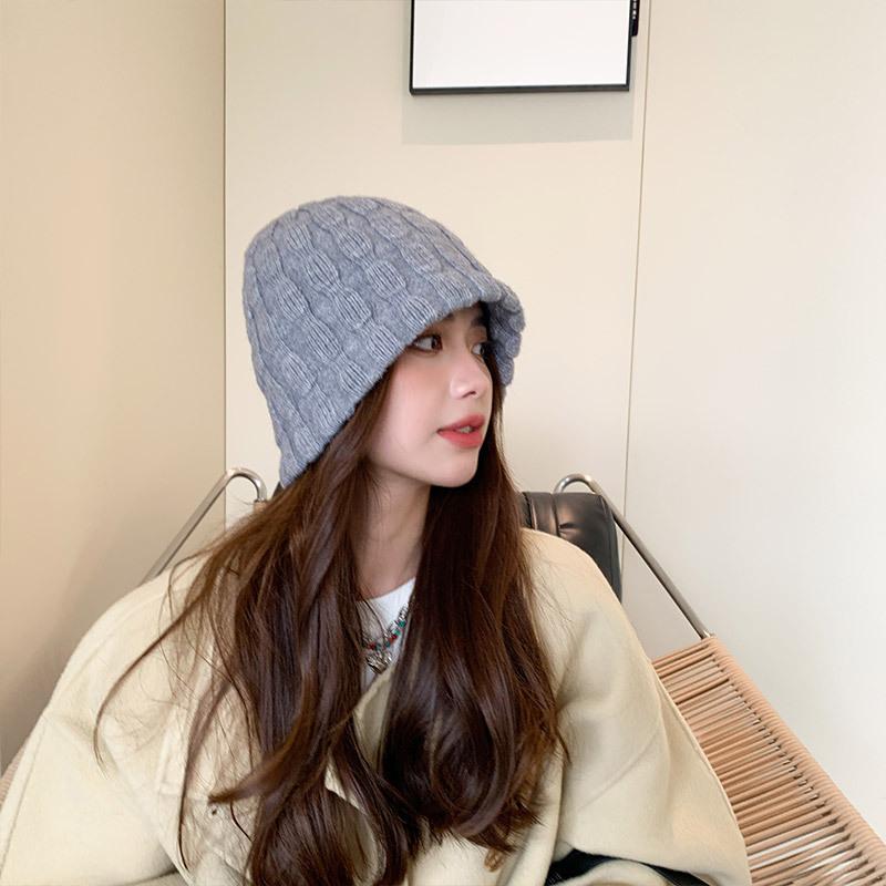 

Мягкая восковая вязаная шерстяная шляпа-ведро женская осенне-зимняя большой окружности головы шляпа-таз шляпа-ведро adult average size elastic серый