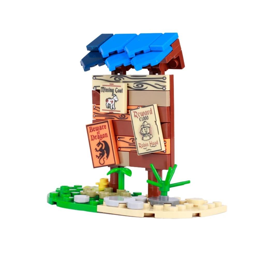 MOC Notice Board Building Blocks Bee Farm Fountain Bonfire Stove Medieval Town Street View Water Wall Bridge Road Sign Brick Toy