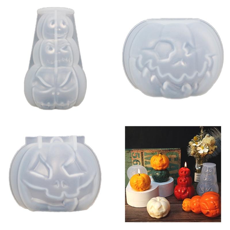 Halloween Pumpkin Mold Candle Mold for DIY Candles Plaster Crafts Halloween Favor Reusable Resin Casting Silicone Mold
