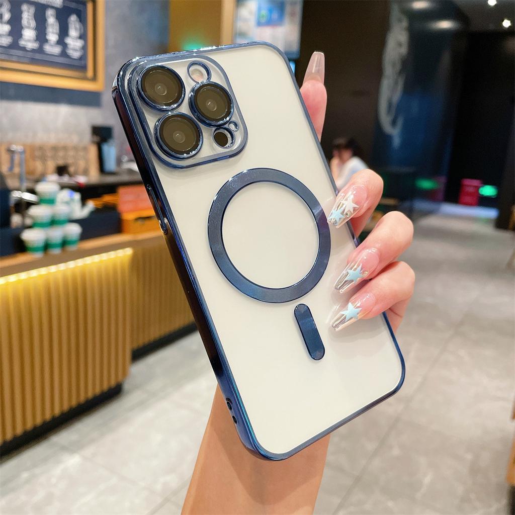 For Apple 16 Electroplated Magnetic Protective Mirror for IPhone 15 PROMAX Phone Case Transparent 12/13