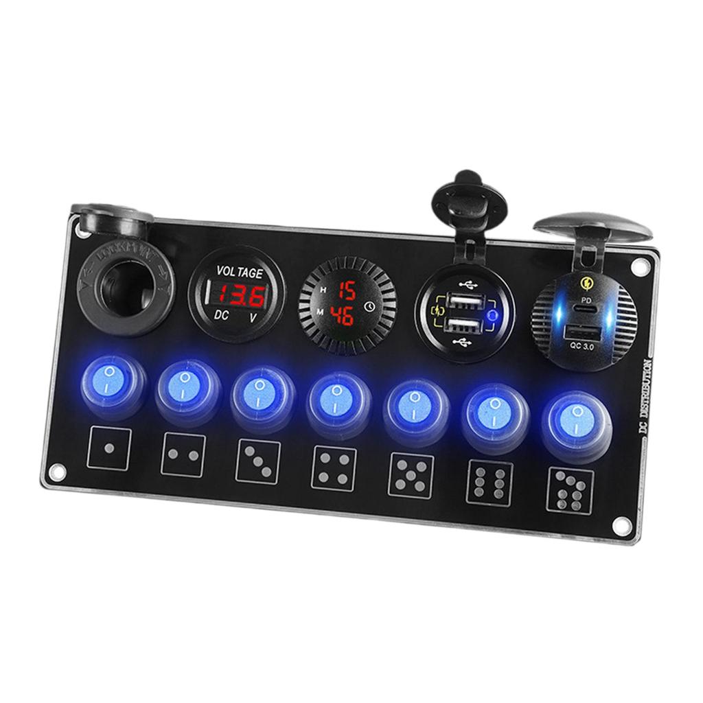 Charger Socket Panel Sturdy Waterproof 7 Switch PD + QC 3.0 Modified Marine Switch Panel for Truck Boats Motorcycles Marine