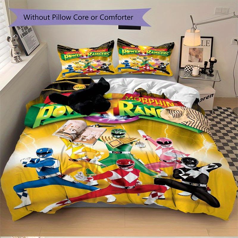 Juego de Ropa de Cama de 3 Piezas Mighty Morphin Power Rangers - 1 Funda de Edredón Suave + 2 Fundas de Almohada, Adecuado para Todas las Estaciones.F040
