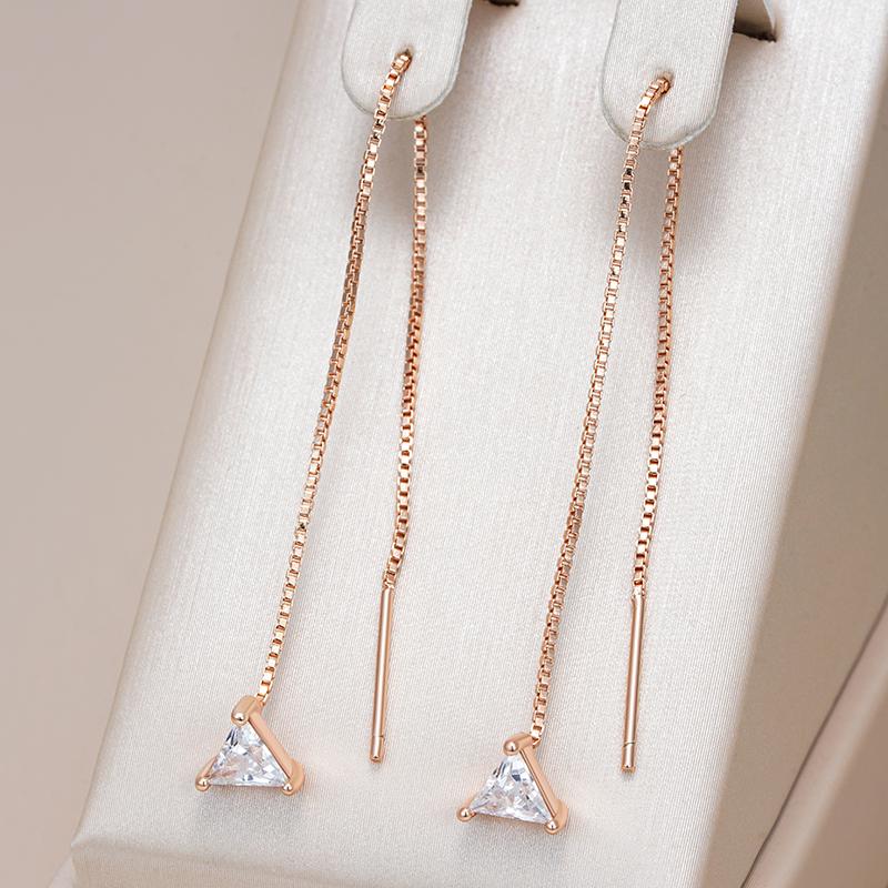 Shiny Natural Zircon Ear Wire Earrings For Women Luxury  Rose Gold Color Modern Wedding Party Daily Fine Jewelry