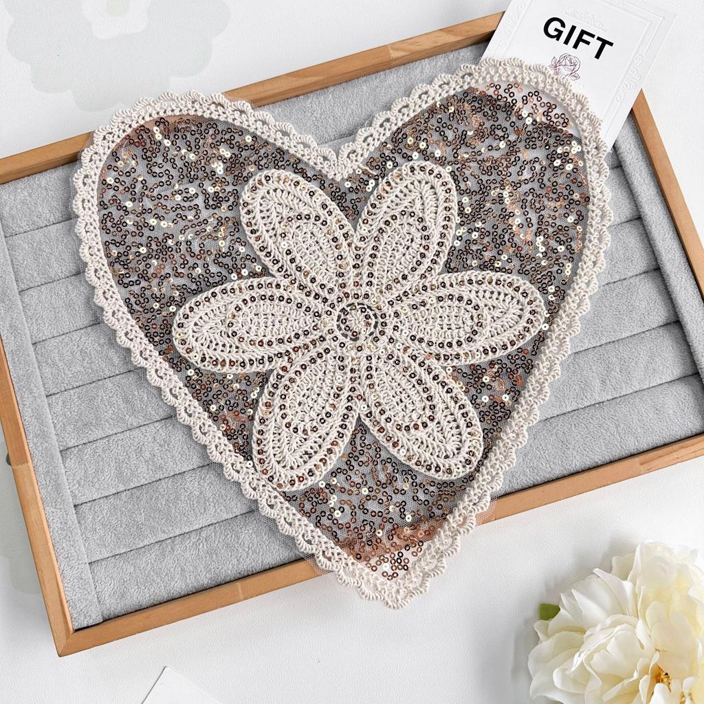 Champagne Apricot Heart Mesh Sequined Lace Lace Cloth Sticker Clothing Sweater Top Decorative Cloth Sticker Accessories