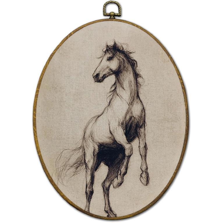 QZQE Vintage Western Cowboy Oval Wall Art Decor Framed, Rustic Country Cowboy Rodeo Oval Canvas Prints, Retro Western Horse Wall Hanging Decor for