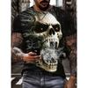 Men's T-Shirt Vintage Punk Short Sleeve Skull Print Men Top Oversized Casual Hip Hop T Shirt Summer O Neck Men's Tee Clothing