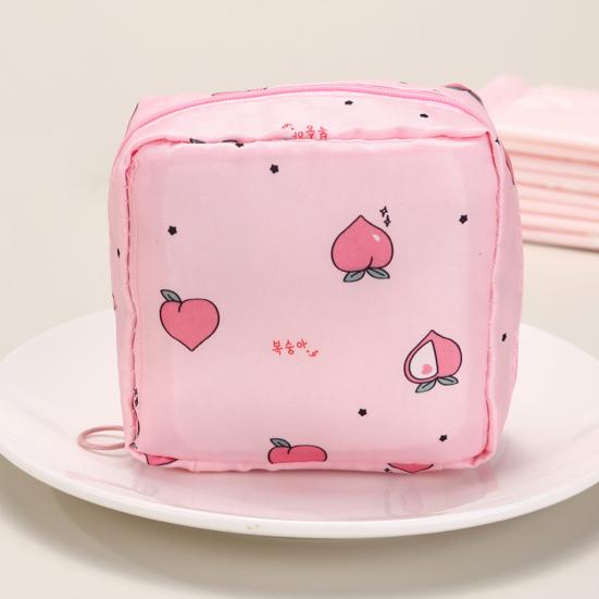 Sanitary Towel Bag Cartoon Print Portable Zipper Closure Hanging Hoop Girls Diaper Sanitary Napkin Storage Pouch Coin Purse Jewelry Organizer