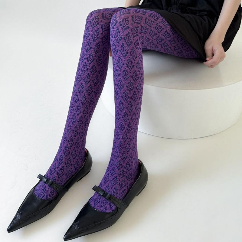 Women Vintage Sweet Girls Slimming Pantyhose Stockings Dark Floral Patterned Opaque Silky Skinny Tights Leggings Hosiery
