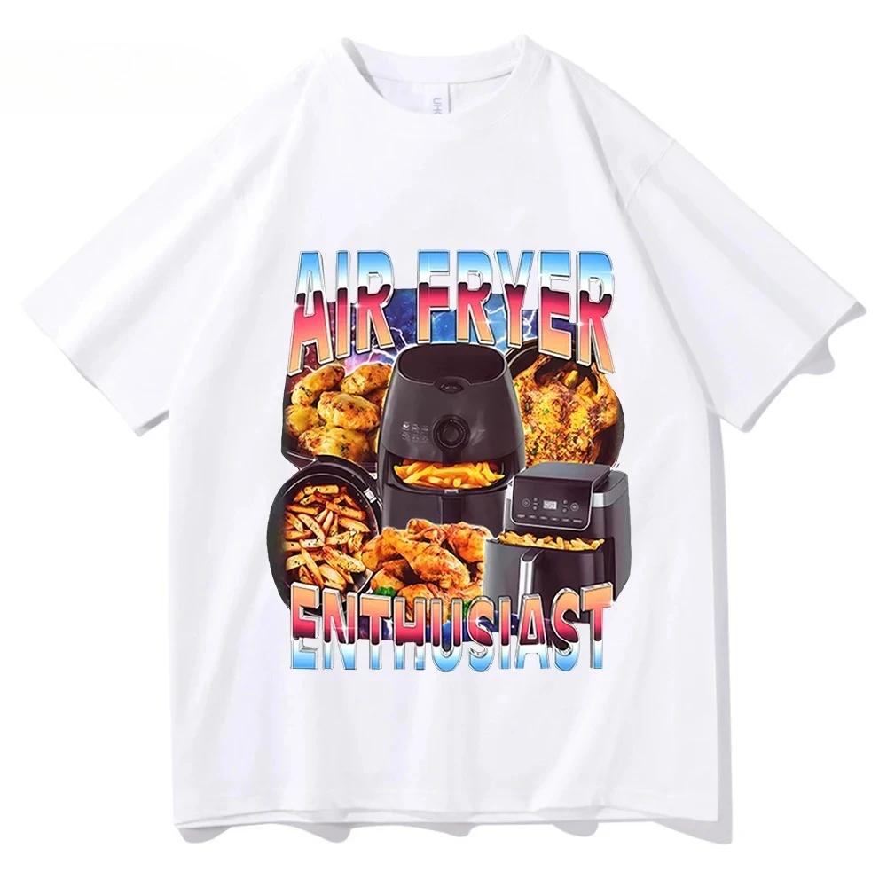 

Fun Air Fryer Themed Tshirt with Enthusiastic Kitchen Emojis Vintage and Fashionable Shortsleeved Casual Street Style Tshirt S