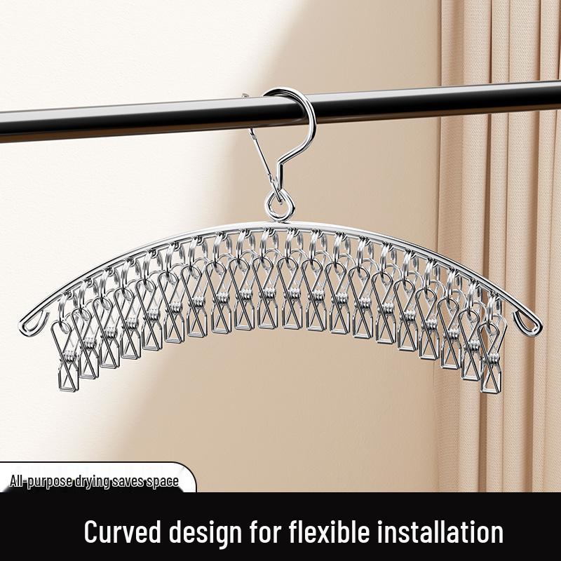 Wielofunkcyjny stojak do suszenia ubrań ze stali nierdzewnej z 20 klipsami do akademików i domów