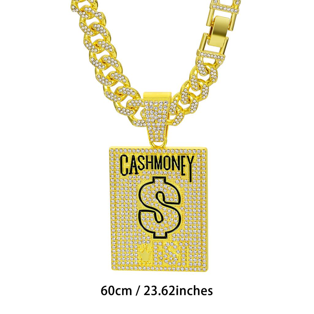 American CASH MONEY Dollar Sign Square Plate Dripping Oil Letter Necklace Pendant Cuban Chain